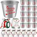 Roshtia 15 Sets Christmas Shot Glasses Bulk Christmas Favors for Guests Stainless Steel Shot Glasses 1.5 oz Cups with Xmas Tag Cards Cellophane Treat Bags for Stocking Stuffer Gift Supplies
