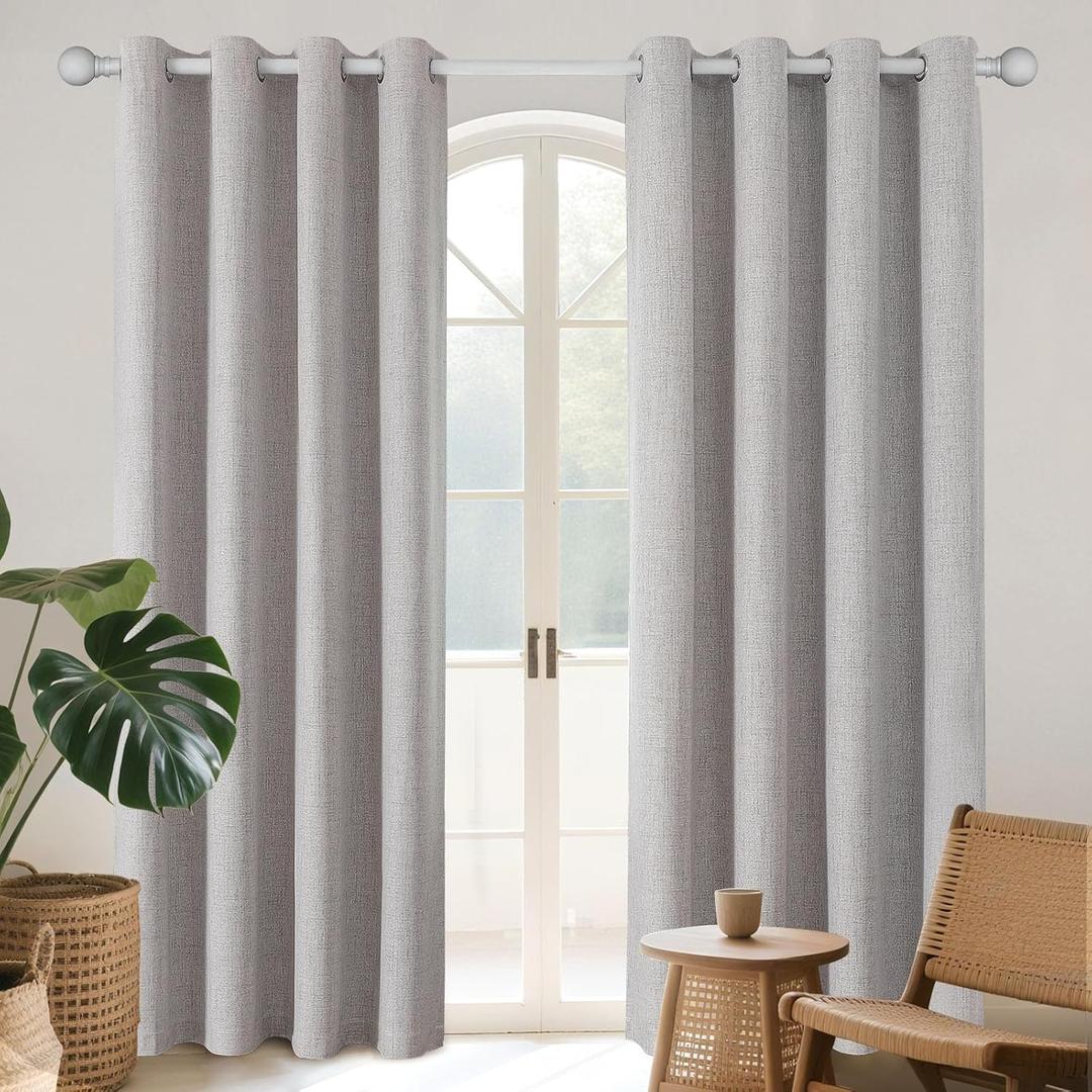 Joydeco Blackout Curtains for Bedroom, Linen Black Out Curtains 84 Inch Long, Light Blocking Drapes 2 Panels Set with Grommet for Living Room Window, Thermal Insulated Room Darkening Privacy Drapes (Greyish White)