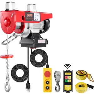VEVOR Electric Hoist, 440 lbs 120V Electric Winch with 328 ft Wireless & 14 ft Wired Remote Control, 40 ft Single Cable Lifting Height, Single/Double Slings, Lift Hoist for Garage Warehouse Factory