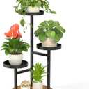 LASZOLA 3 Tier Metal Plant Stand for Indoor Corner, Heavy Duty Wooden Flower Holder Rack for Mutiple Plants, Planter Display Shelf for Patio Garden Balcony Living Room, Black