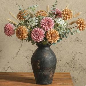 Black Ceramic Flower Vase, 9.17 Inch Pottery Rustic Vase for Shelf,Tabletop, Vintage Farmhouse Home Decor for Coffee Table, Living Room,Mantle, Fireplace, Entryway