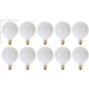KOR (Pack of 10) G16.5 White Finsh Decorative (E12) Candelabra Base Globe Shape Incandescent 120V G16 1/2 Light Bulbs, Size: 25W - 120V