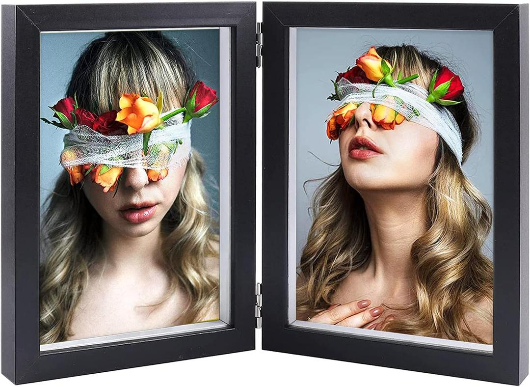AVEAX Double 5x7 Picture Frame Black Wood Photo Frame Shadow Box Frame