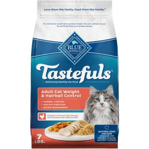 Blue Buffalo Tastefuls Adult Dry Cat Food for Weight Management & Hairball Control, Made in the USA with Natural Ingredients, Chicken Recipe, 7-lb Bag (EXP 05/25/26)