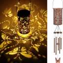 YHmall Butterfly Wind Chimes for Outside, 35'' Solar Wind Chimes Butterfly Gifts for Women Grandma Mom Solar Lanterns Memorial WindChimes Outdoors for Garden Christmas Decor