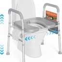 Toilet Seat Risers for Seniors, Raised Toilet Seat with Handles, Height & Width Adjustable, Padded Toilet Seat Riser, Heavy Duty Toilet Riser for Elderly, 400LB Capable, Fit Any Toilet