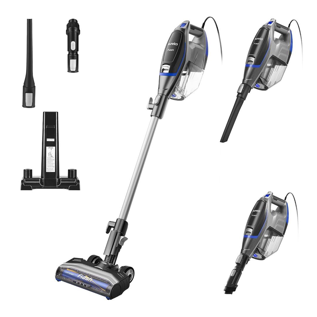 Eureka Corded Stick Vacuum Cleaner for Home Pet Hair, Lightweight Vacuum Cleaner with Powerful Suction for Carpet Tile and Hard Floor, Blue, NES520BL 2-in-1 Flash Handheld Vac
