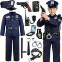 Joycover Police Costume for Kids - Career Day Officer Costume for Boys Girls with Toy Accessories, Toddler Kids Halloween Costumes, Cop Outfit Kit for Halloween Dress Up Pretend Roleplay -M (M(5-7Y))