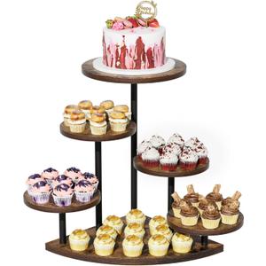 Cake Stand for Cupcake Dessert Display - 6 Tiered Corner Tray Dessert Table Stand, Cupcake Tower for 102 Cupcakes, Wood Cake and Cup Cake Stand Combo Serving Trays for Party Wedding Birthday