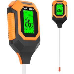 4-in-1 Soil Moisture Meter Digital PH Meter/Soil Moisture/Plant Temperature/Sunlight Intensity, Backlight LCD Display, Soil Test Meter for Garden, Lawn, Plant Care, Farm and Indoor Outdoor Plants