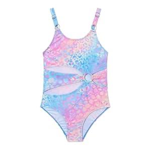 Ewbob Girls One Piece Swimsuit Quick Dry Cut Out Swimwear Adjustable Straps Beach Bathing Suit (C7-001)-Blue-11-12Y