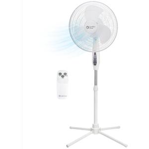 Comfort Zone 16-Inch Oscillating Pedestal Fan with Remote Control, 3-Speed High-Velocity Cooling, Adjustable Height & Tilt, Quad-Pod Folding Base, White  ETL Listed