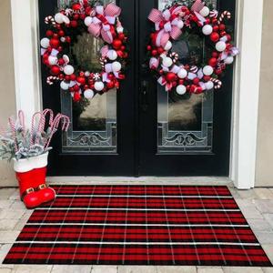 Buffalo Plaid Outdoor Rug, 3' x 5' Christmas Red & Black Check Indoor/Outdoor Area Rug, Layering Rug for Hello/Welcome Door Mat, Machine Washable Cotton Woven Farmhouse Mat for Front Porch Dcor