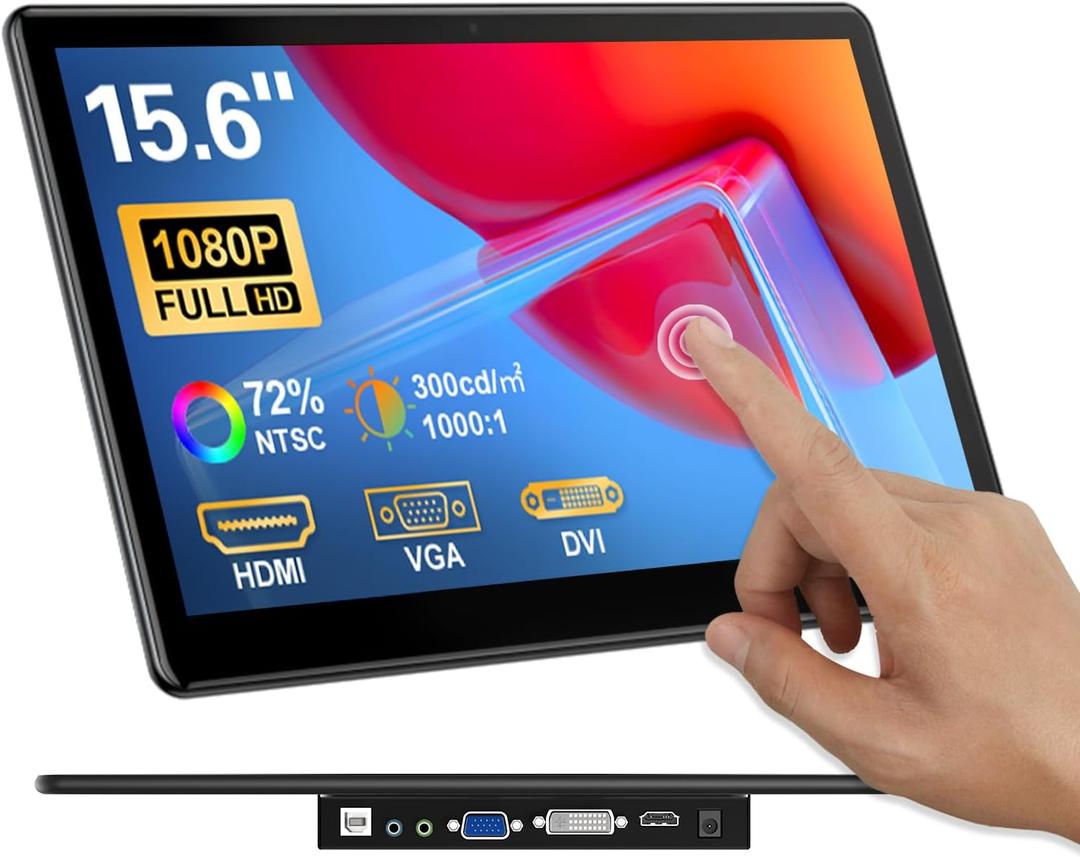 Portable Touchscreen Monitor 15.6 inch, FHD 19201080 IPS Portable Monitor for Laptop Touchscreen HDMI VGA DVI Touchable Support VESA Mount Compatible with Laptops PC PS5/4