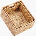 HOONEX Water Hyacinth Storage Baskets, Wicker Baskets for Organizing, Hand Woven Baskets with Carry Handles, Set of 2, Natural (15 x 12.8 x 7.5 inches)