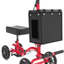 Lightweight Knee Scooter Crutch Alternative, Foldable & Adjustable Knee Scooter for Adults for Foot Surgery, Steerable Knee Walker with Detachable Storage Basket, Includes DIY Stickers-Hot Red