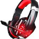 BlueFire Stereo Gaming Headset for PS4, PS5, PC, Xbox One, Noise Cancelling Over Ear Headphones with Mic, LED Light, Bass Surround, Soft Memory Earmuffs for Laptop Nintendo Switch (Black-Red)