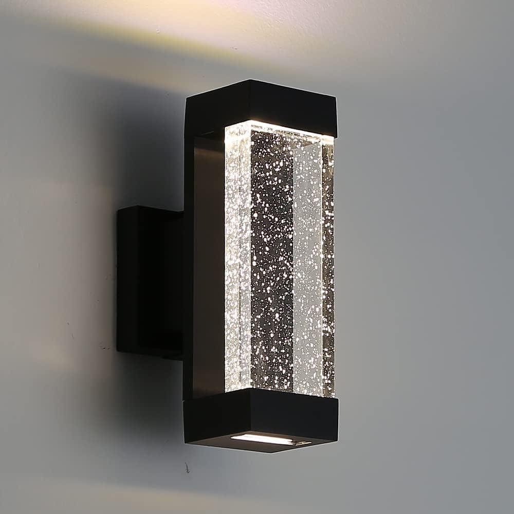 Cerdeco Modern Crystal Bubble Outdoor Wall Light, Matte Black Painted, 12 W 3000 K Warm White Up Down Light Fixture