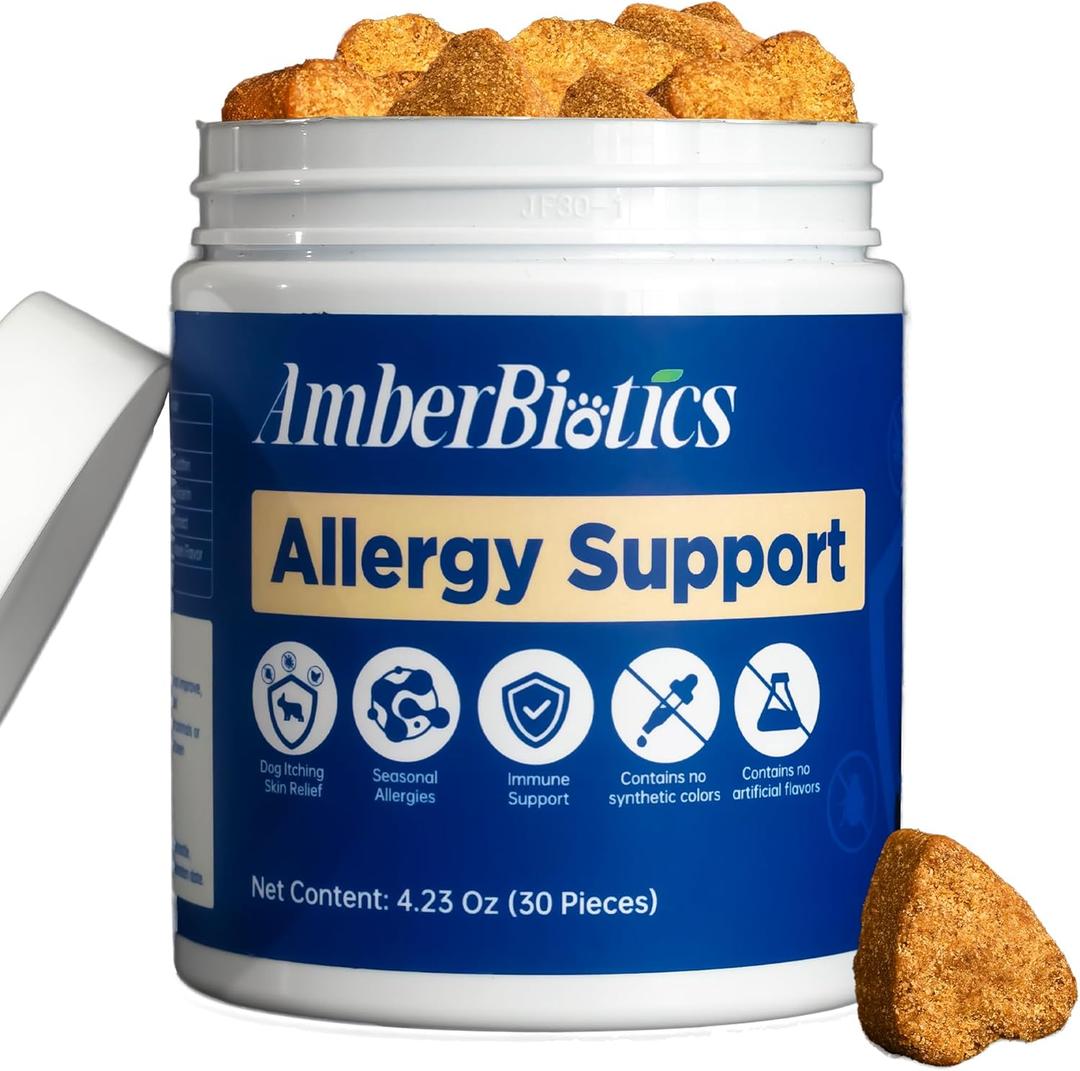 2 x Dog Allergy Relief, Boosts Immunity, Relieves Skin Itching Caused by Seasonal Allergies, Protects Coat, Chicken Flavor - 30 Tablets (120g)