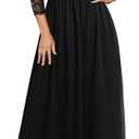 Pinup Fashion Wedding Dresses for Bride Plus Size - Formal Evening Gown Wrap Neck Lace Chiffon Long Dress (Black, XL)