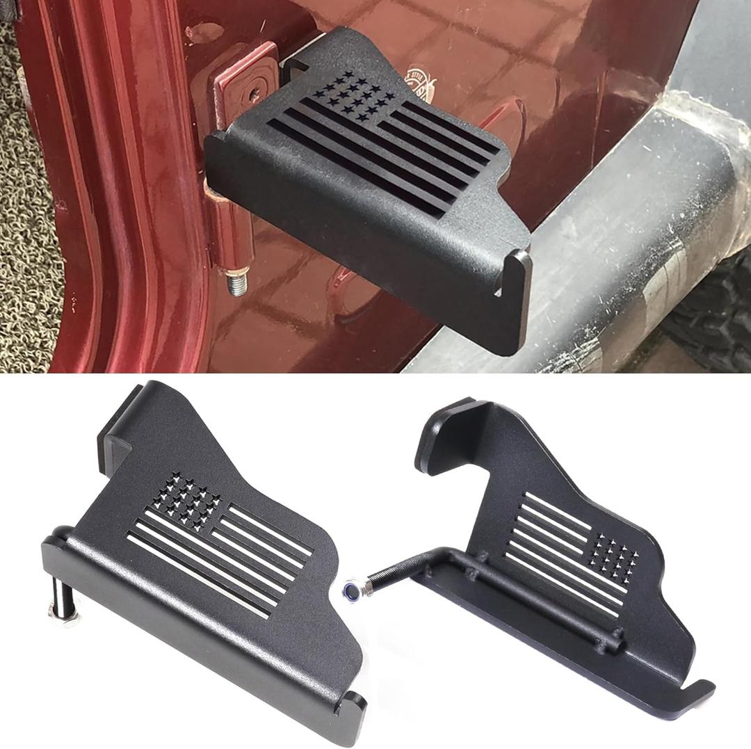 Front Foot Pegs for 1997-2006 Jeep Wrangler TJ Exterior Door Hinge Steel Rest Pedals Doors Off Foot Peg Accessories 1 Pair Black with US Flag