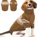 Queenmore Dog Striped Knitted Sweater, Turtleneck Pullover Pet Coat, Dog Winter Clothes with Leash Hole for Small Medium &Large Dogs(Brown,XL)