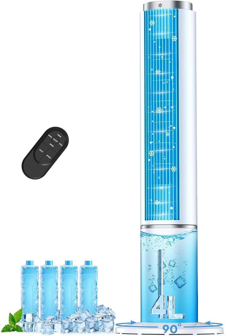 42 INCH Portable Swamp Cooler Air Conditioner w/4 Modes & 3 Speeds, 1-Gal Tank for 15H Cooling Evaporative Air Cooler, 12H Timer, Remote, 90° Oscillating Windowless Air Conditioner for Bedroom