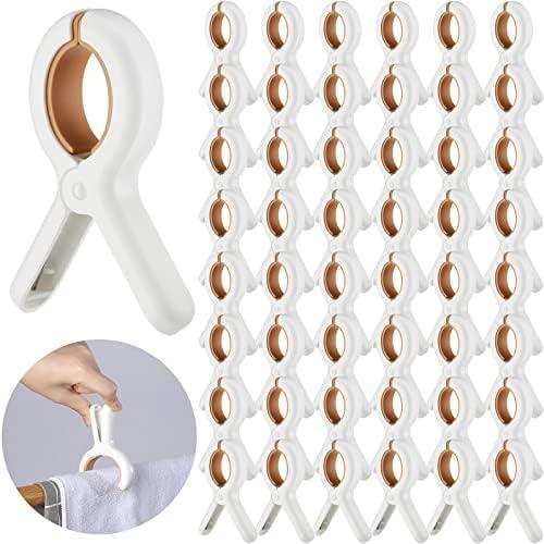 Tanlade 48 Pcs Beach Towel Clips Strong Plastic Clothes Pins Pool Beach Chair Clips Heavy Duty Laundry Quilt Drying Clothespins Holder to Dry Laundry on Clothesline and Hanging Rack(White)