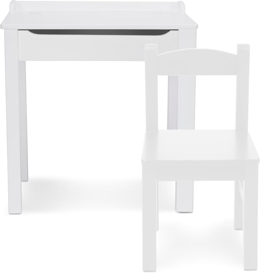 Melissa & Doug Wooden Child's Lift-Top Desk & Chair - White Play Desk and Chair Set for Toddlers and Kids Ages 3+