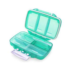 Airtight Pill Case Travel Pill Organizer Large Pill Dispenser Daily Pill Box Portable Vitamin Sorter 7 Compartment Container Moistureproof Daily Medicine for Pocket Purse (Green)