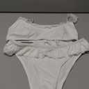 SHENHE Women's Lace Square Neck Bikini Set Low Rise Ruffled Two Piece Swimsuit Bathing Suit (Large, White)