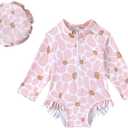Goodplayer Baby Girl Swimsuit One-Piece Long Sleeve Rash Guard with Hat Set Zipper Bathing Suit, Size 12-18M