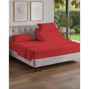 Flex Top Split Head King 4 Piece Sheet Set - Comfy Breathable & Cooling Bed Sheets Set - Hotel Luxury Bedding for Women, Men, Kids, Teens, Boys and Girls - Deep Pockets, Ultra-Soft & Oeko-Tex - Red