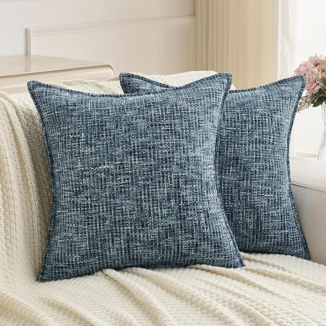FUTEI Pack of 2 Tweed Chenille Throw Pillow Covers 16x16 Inch, Navy
