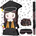 Class of 2026 Graduation Piata 16.9 inch Graduation Piata with Stick Blindfold Confetti Graduation Party Decoration for Class School Elementary Kindergarten Party Games Supplies (Girl's style)