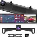 4K Rear View Mirror Camera with Carplay & Android Auto: 11.26" Smart Touch Screen Mirror Dash Cam Front and Rear with Voice Control, Parking Monitor, Reverse Assist for Car Truck SUV Van (64GB Card)