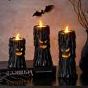 Halloween Ghost Decor: Black Scary Ghost Face Candle Holder Halloween Table Decor with LED Lights, Spooky Decorations Indoor for Desk Office Mantel Home Fireplace Shelf Farmhouse Party Gifts Kids