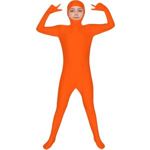 ATHX Kids High Stretch Spandex Halloween Cosplay Bodysuit Costume Open Face Unitard Child Full Body Skin Suit Zentai Suit (Large, Orange)