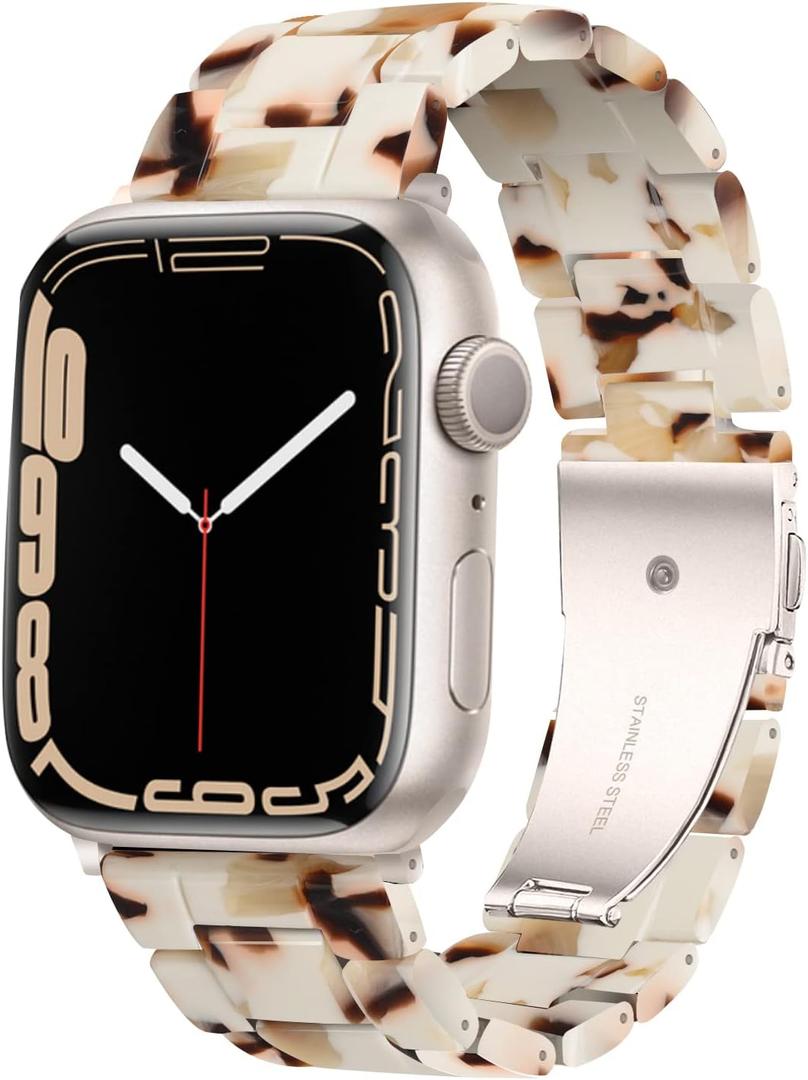 HOPO Compatible With Apple Watch Band 38mm 40mm 41mm 42mm 44mm 45mm 46mm 49mm,Resin Watch Strap Bracelet Wristband Fashion Lightweight Replacement For iWatch Bands Series 11 Ultra 10 9 8 7 6 5 4 3 2 1 SE for Women Men (Nougat White for Starlight)