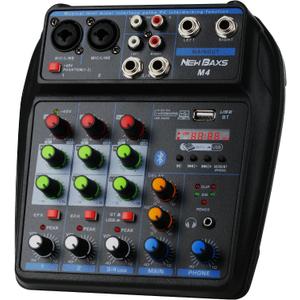 DJ Audio Mixer, DJ Mixers 4 Channel Sound Board with Bluetooth, NEW BAXS Sound Mixer Board XLR/1/4" Interface, USB/MP3 Computer Input 48V Phantom Power Stereo DJ Studio Streaming KTV Stage