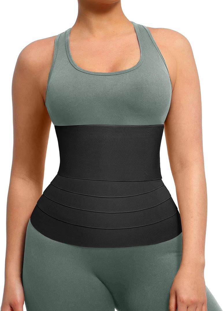 FeelinGirl Waist Trainer for Women Snatch Bandage Tummy Wrap Plus Size Workout Waist Trimmer for Gym Sport (Medium(23.5-47.5inch waist), A1-black)