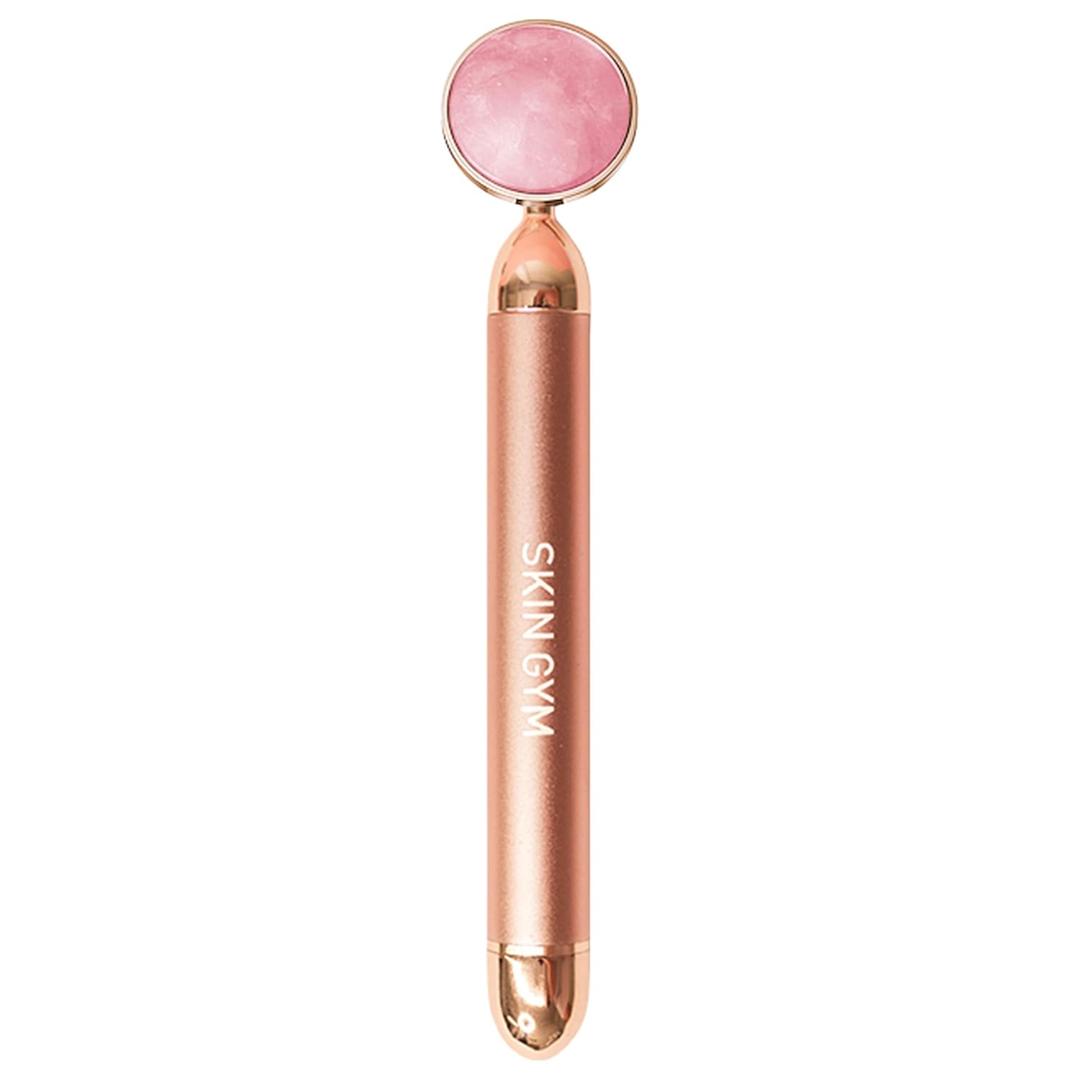 SKIN GYM Rose Quartz Revati Vibrating Face Roller Massager for Enhancing Contours, Boosting Radiance, Revitalizing Face Lift Tool