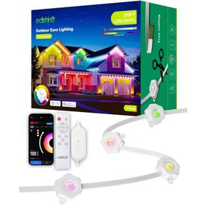 EDISHINE 200FT Permanent Outdoor Lights Cuttable, 120 LED Smart RGB+IC+Warm White Eave Light, 111+ Scene Mode, APP+Voice+Remote Control, IP67 Waterproof for House New Year Decor, Alexa Google Enable 5 count