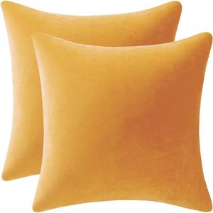 Couch Pillow Covers 20x20 Golden Yellow: 2 Pack Cozy Soft Velvet Square Throw Pillow Cases for Farmhouse Home Decor