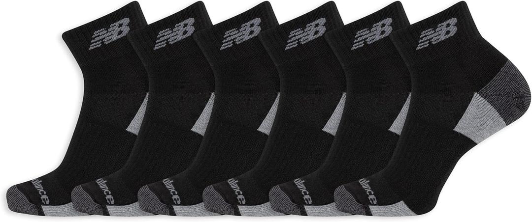 New Balance Men's and Women's Performance Recycled Ankle Socks - 6 Pairs - Moisture Wicking & Durable Reinforcement (X-Large, Black)
