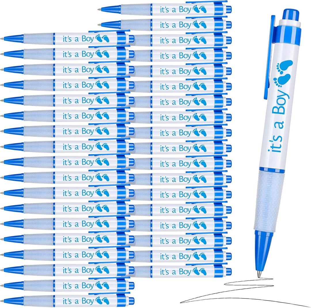 Woanger 36 Pcs Baby Shower Pens for Boys Girls Retractable Gel Pens Blue or Pink Baby Shower Favors Thank You Gifts for Guests(It's a Boy Style)