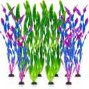 RAINFLOW Artificial Aquarium Plants Decorations - 10Pcs Green & Purple Tall Artificial Seaweed Fish Tank Decorations,Aquarium Decor Set,Plastic Plants Betta Fish Tank Accessories