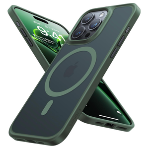 TORRAS Magnetic Shockproof for iPhone 15 Pro Case, [MilitaryGrade Drop Tested][Compatible with MagSafe] Translucent Hard PC Back with Silicone Slim Protective Cover AntiFingerprint, Green