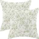 Sage Green Pillow Covers 20x20 Inch Vintage Light Green Floral Throw Pillows Set of 2 Chinoiserie Farmhouse Flowers Pillowcases Outdoor Decor for Living Room Bedroom Linen Square Cushion