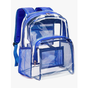 Vorspack Clear Backpack Heavy Duty PVC Transparent Backpack with Reinforced Strap Stitches & Large Capacity for College Workplace Security -Blue